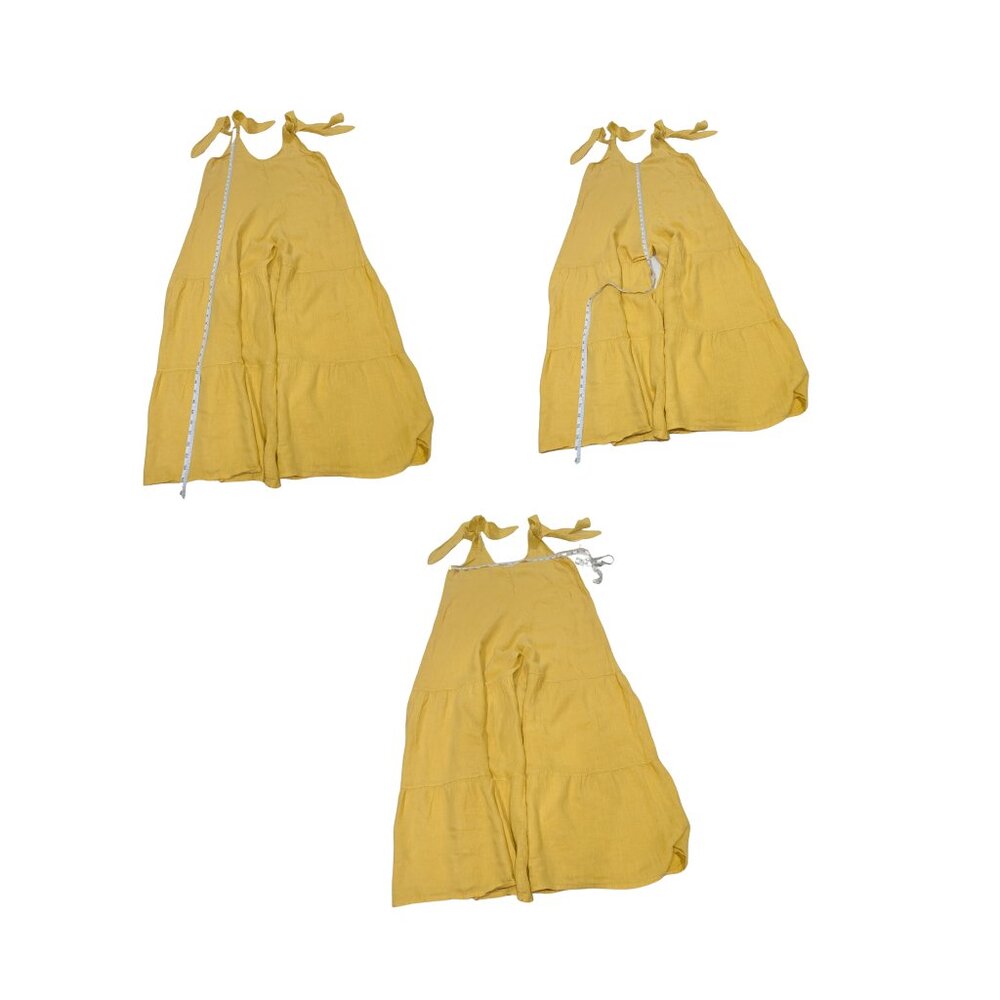 Italian 100% Linen Yellow Tie Strap Wide Leg Jumpsuit One Size Boho Resort - Picture 5 of 7